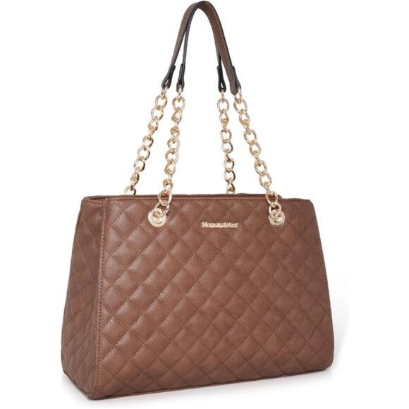 Handbags - Montana West MEDIUM Tote Bag for Women Quilted Chain Handbags Shoulder Purse